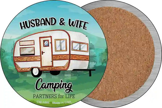 Husband & Wife Camping Novelty Circle Coaster Set of 4