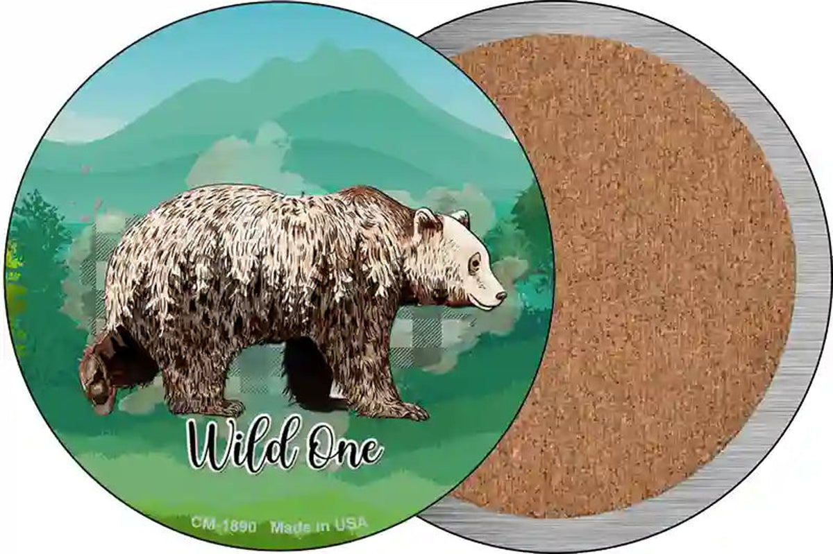 Wild One Bear Novelty Circle Coaster Set of 4