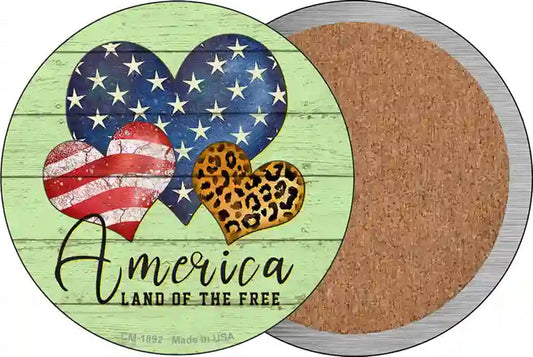 America Land Of The Free Hearts Novelty Circle Coaster Set of 4