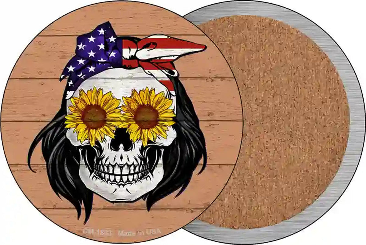 Sunflower Skull Novelty Circle Coaster Set of 4
