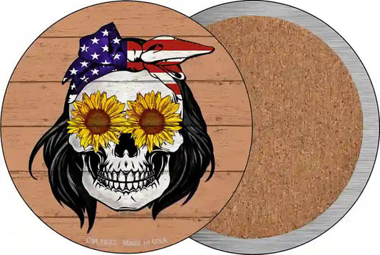 Sunflower Skull Novelty Circle Coaster Set of 4