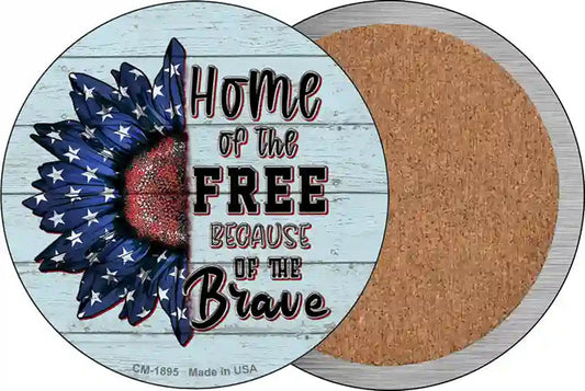 Home Of The Free American Sunflower Novelty Circle Coaster Set of 4