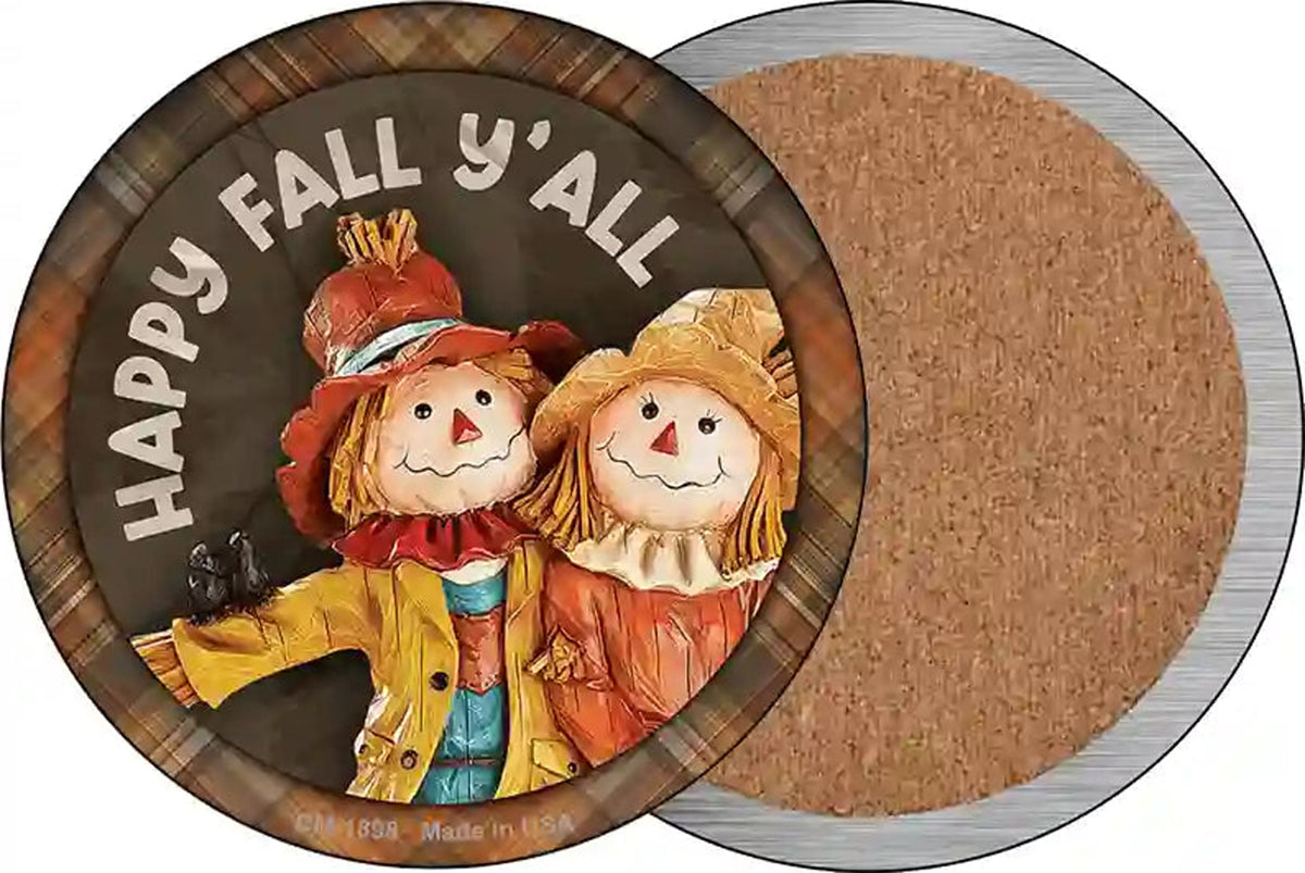 Happy Fall Yall Scarecrow Novelty Circle Coaster Set of 4