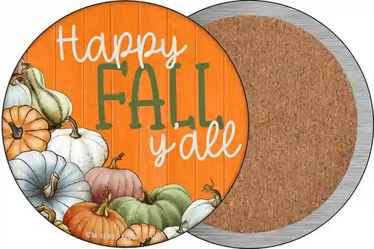 Happy Fall Yall Pumpkins Novelty Circle Coaster Set of 4
