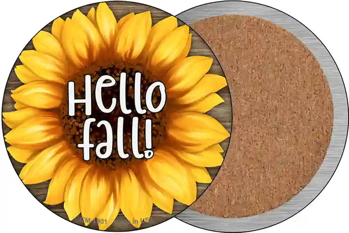 Hello Fall Sunflower Novelty Circle Coaster Set of 4