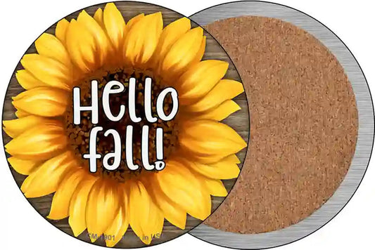 Hello Fall Sunflower Novelty Circle Coaster Set of 4
