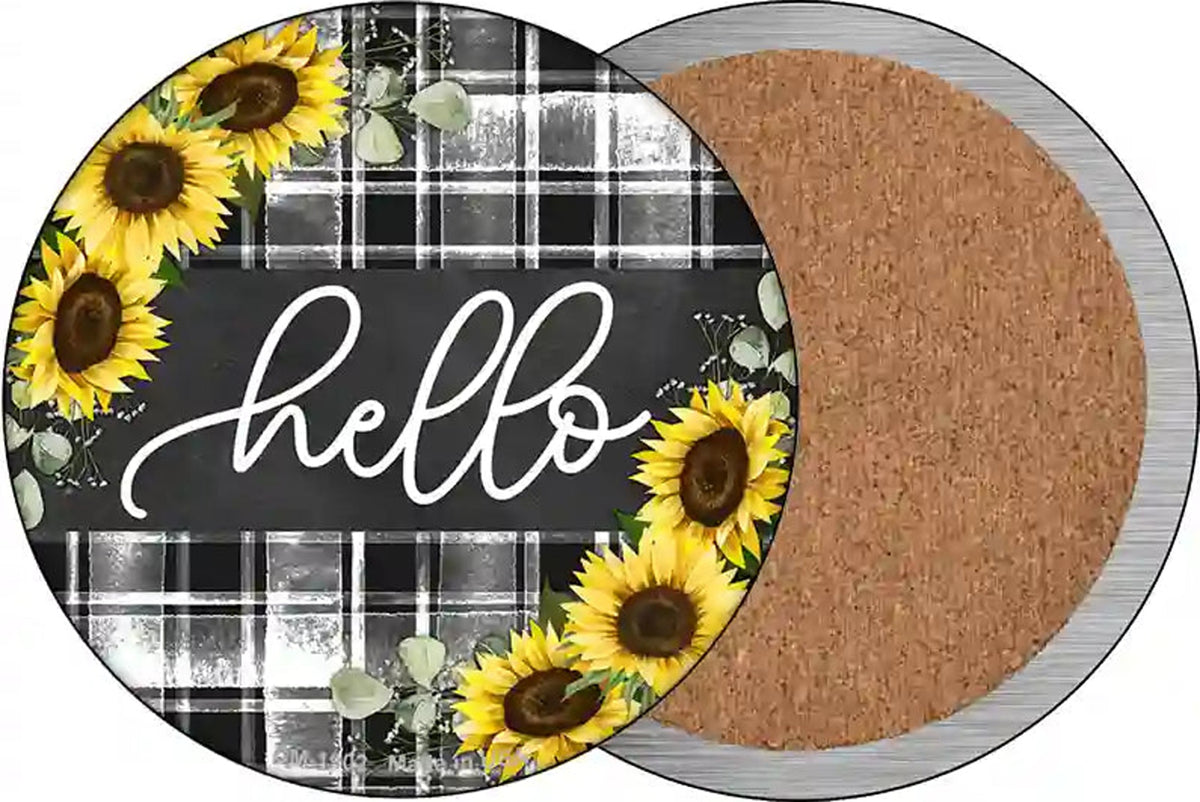 Hello Sunflowers Novelty Circle Coaster Set of 4