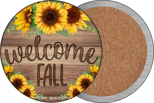 Welcome Fall Sunflowers Novelty Circle Coaster Set of 4