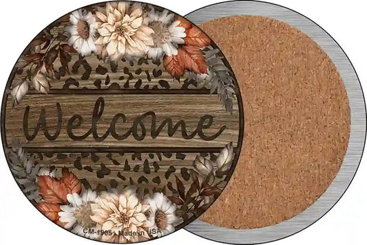 Welcome Flowers Animal Print Novelty Circle Coaster Set of 4