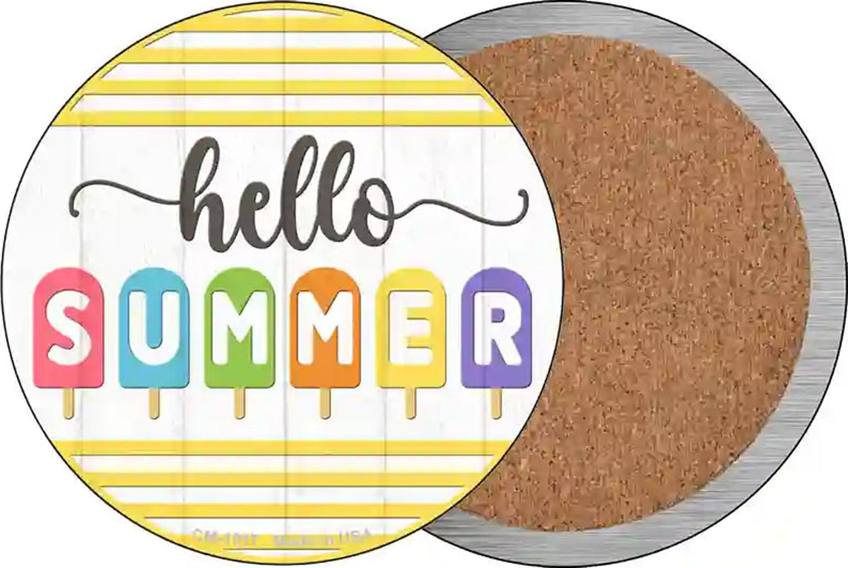 Hello Summer Popsicle Novelty Circle Coaster Set of 4