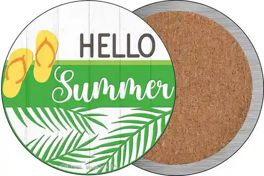 Hello Summer Flip Flops Novelty Circle Coaster Set of 4