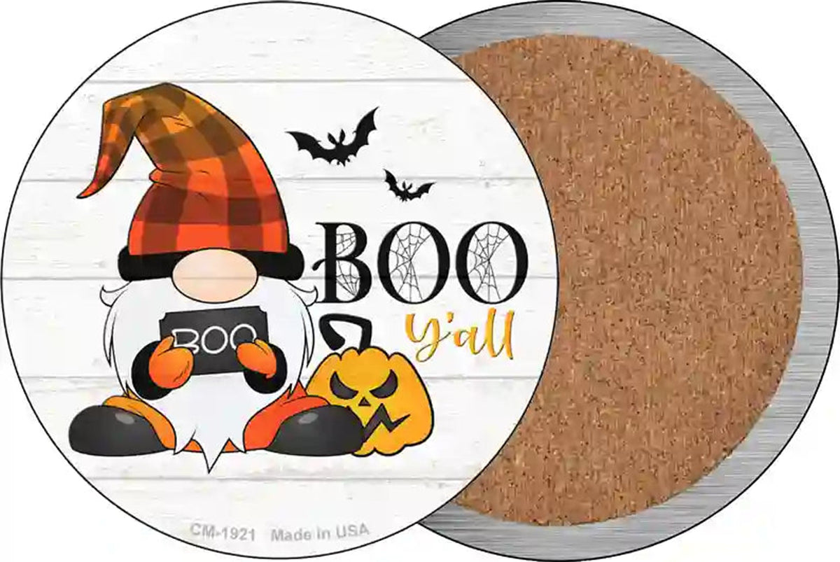 Boo Yall Spooky Gnome Novelty Circle Coaster Set of 4