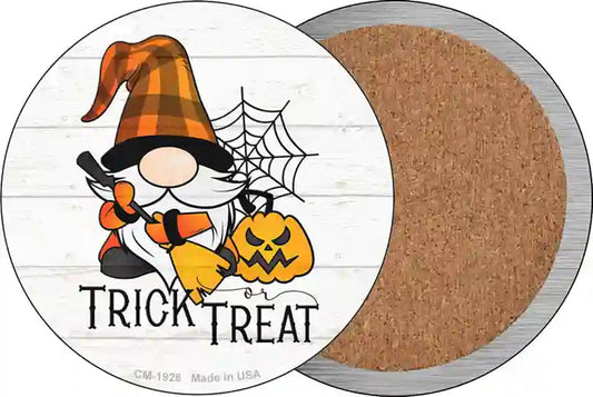 Trick Or Treat Spooky Gnome Novelty Circle Coaster Set of 4