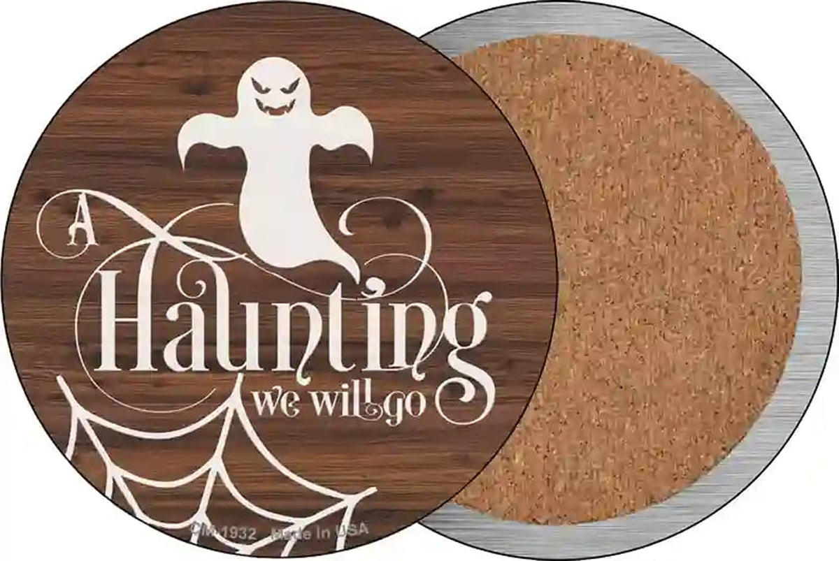 Haunting We Will Go Ghost Novelty Circle Coaster Set of 4