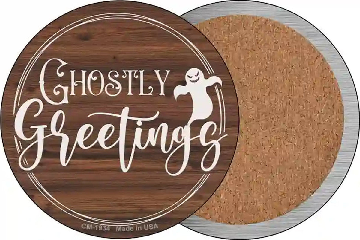 Ghostly Greetings Novelty Circle Coaster Set of 4