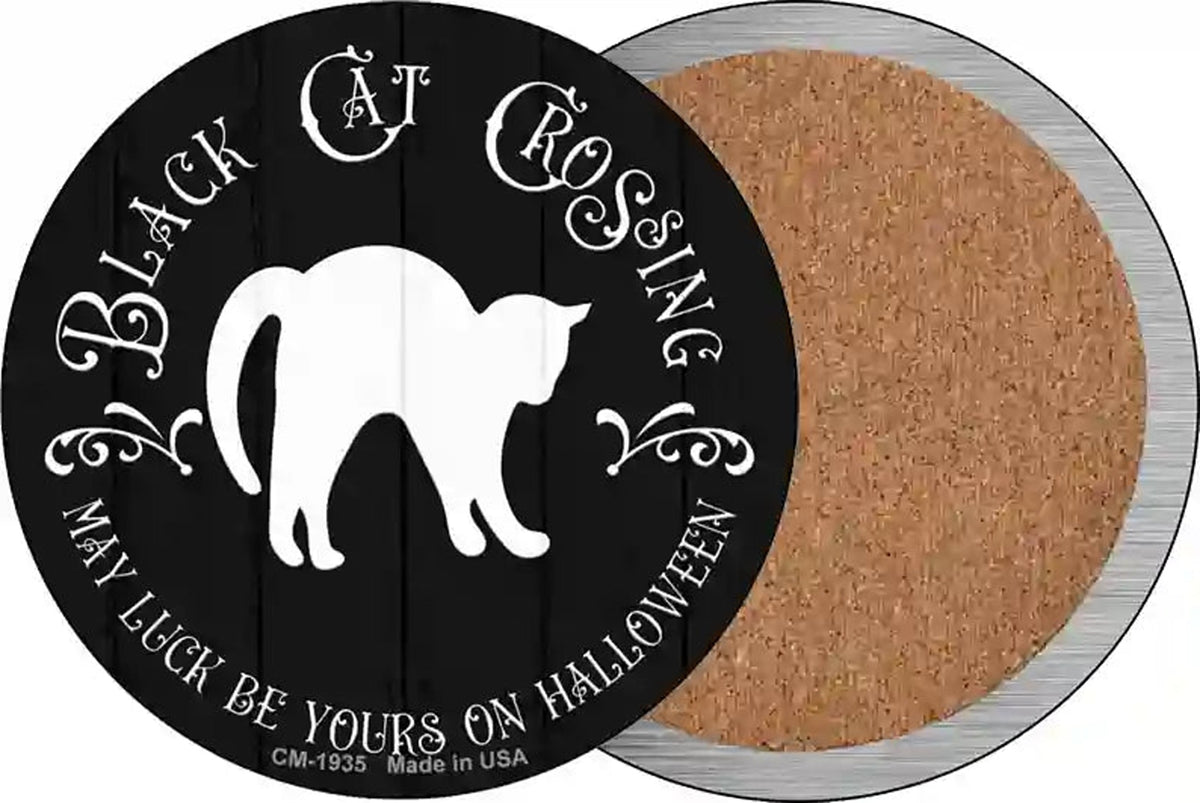 Black Cat Crossing Novelty Circle Coaster Set of 4