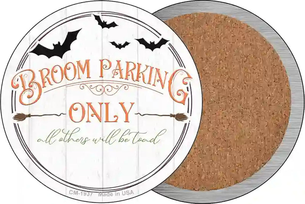 Broom Parking Only Novelty Circle Coaster Set of 4