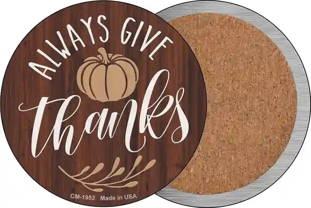 Always Give Thanks Pumpkin Novelty Circle Coaster Set of 4