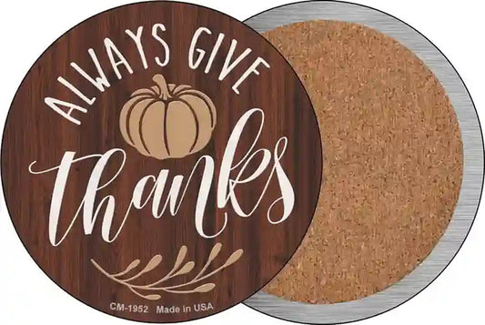 Always Give Thanks Pumpkin Novelty Circle Coaster Set of 4