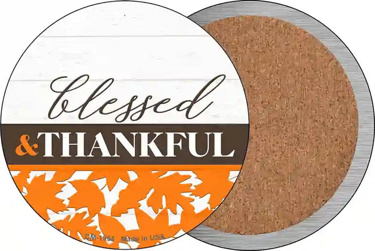 Blessed and Thankful Novelty Circle Coaster Set of 4