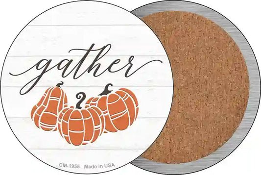Gather Pumpkins Novelty Circle Coaster Set of 4