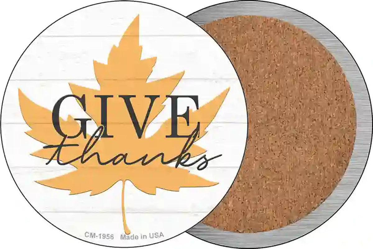 Give Thanks Leaf Novelty Circle Coaster Set of 4