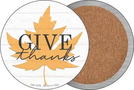 Give Thanks Leaf Novelty Circle Coaster Set of 4