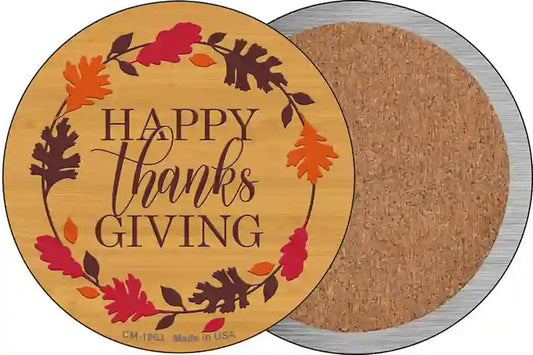 Happy Thanksgiving Novelty Circle Coaster Set of 4
