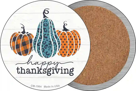 Happy Thanksgiving Pumpkins Novelty Circle Coaster Set of 4