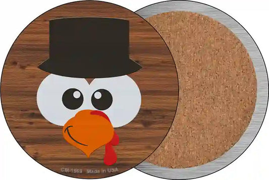Turkey Face Top Hat Novelty Circle Coaster Set of 4
