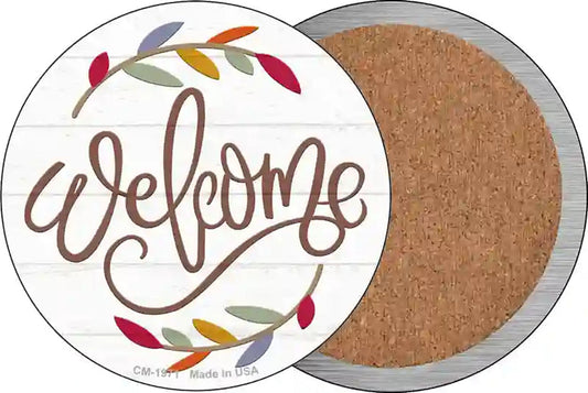 Welcome Leaves Novelty Circle Coaster Set of 4