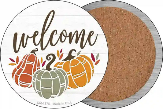 Fall Pumpkins Welcome Novelty Circle Coaster Set of 4