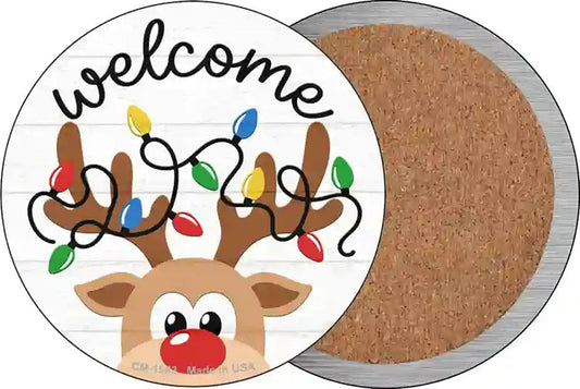 Welcome Reindeer Novelty Circle Coaster Set of 4