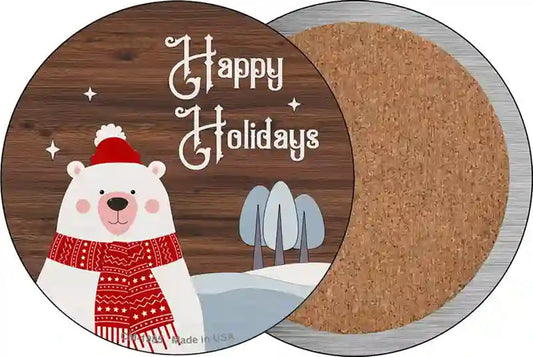 Happy Holidays Polar Bear Novelty Circle Coaster Set of 4