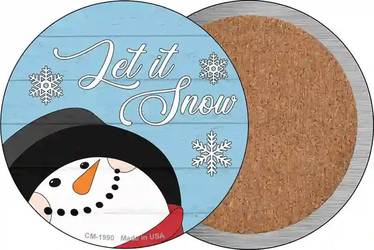 Let It Snow Blue Novelty Circle Coaster Set of 4
