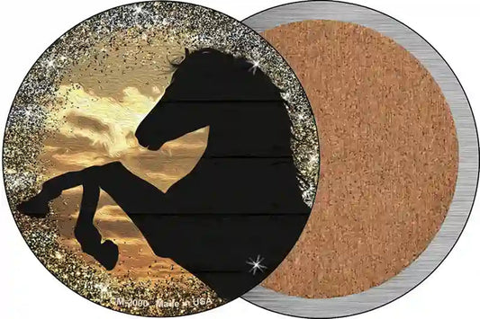 Rearing Horse Closeup Silhouette Novelty Circle Coaster Set of 4