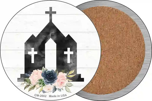 Church Silhouette Novelty Circle Coaster Set of 4