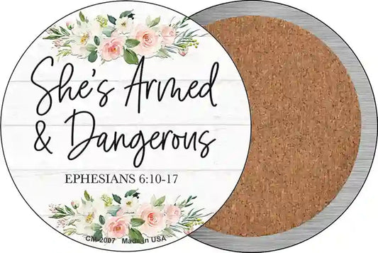 Shes Armed and Dangerous Novelty Circle Coaster Set of 4