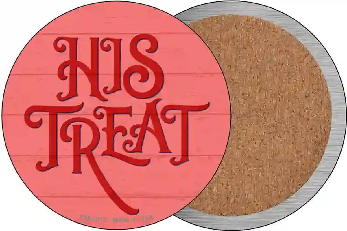 His Treats Red Novelty Circle Coaster Set of 4