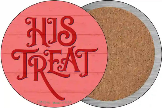 His Treats Red Novelty Circle Coaster Set of 4