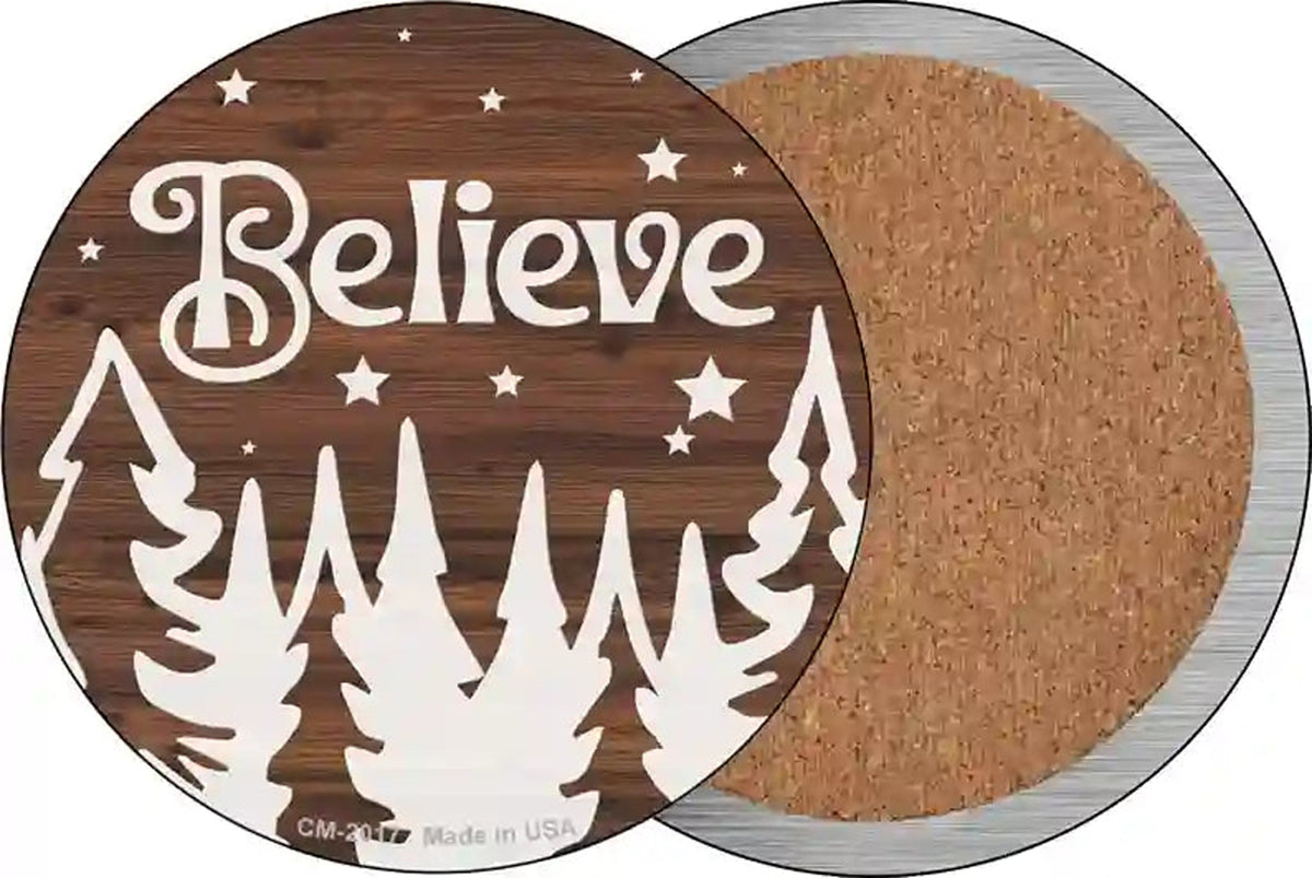 Believe Winter Silhouette Novelty Circle Coaster Set of 4