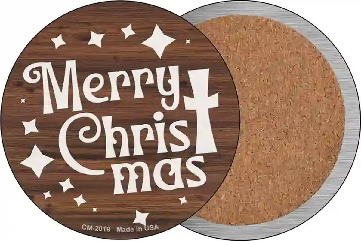 Merry Christmas with Cross Novelty Circle Coaster Set of 4