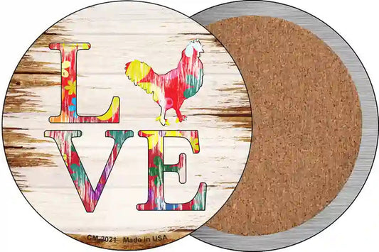 Love Colorful Chicken Novelty Circle Coaster Set of 4