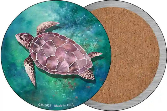 Sea Turtle Aqua Novelty Circle Coaster Set of 4