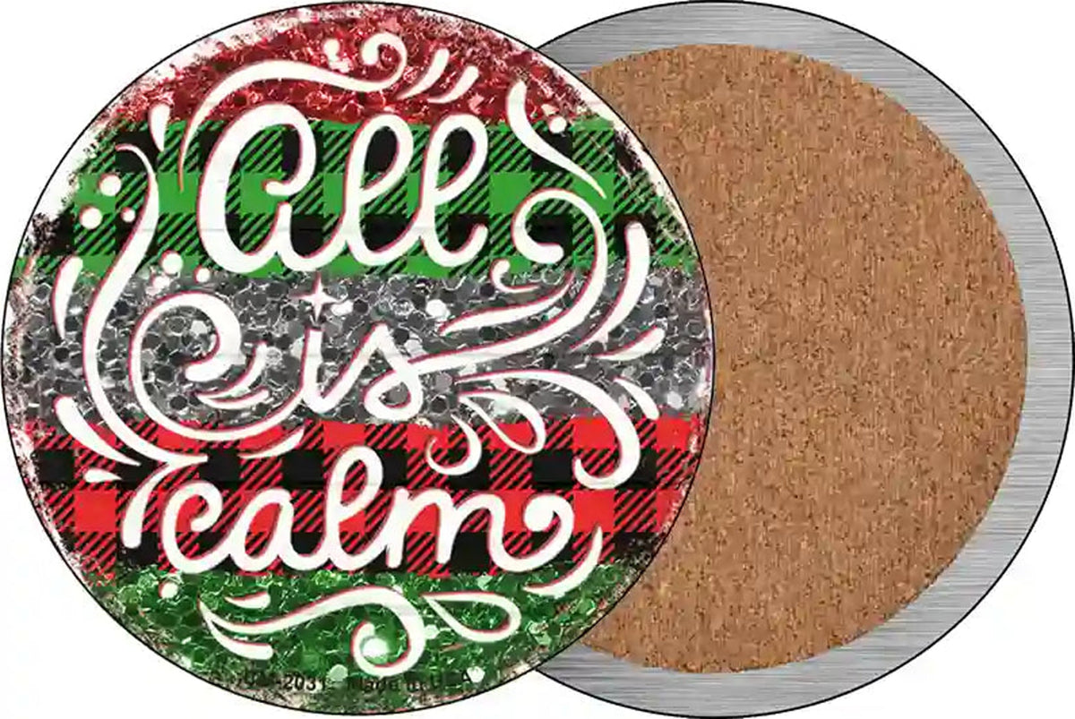 All Is Calm Christmas Novelty Circle Coaster Set of 4