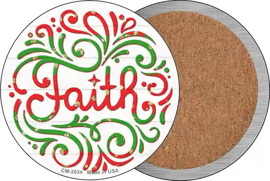 Faith Christmas Novelty Circle Coaster Set of 4