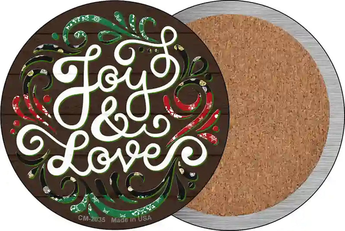 Joy and Love Christmas Novelty Circle Coaster Set of 4