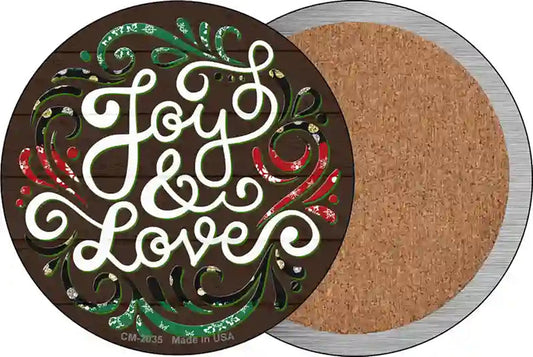 Joy and Love Christmas Novelty Circle Coaster Set of 4