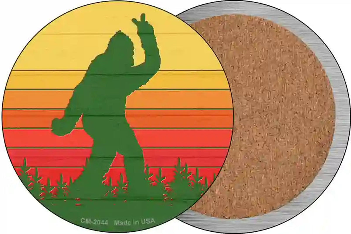 Bigfoot Peace Novelty Circle Coaster Set of 4