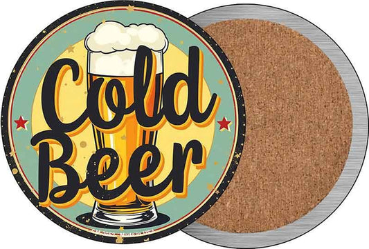 Cold Beer Novelty Circle Coaster Set of 4